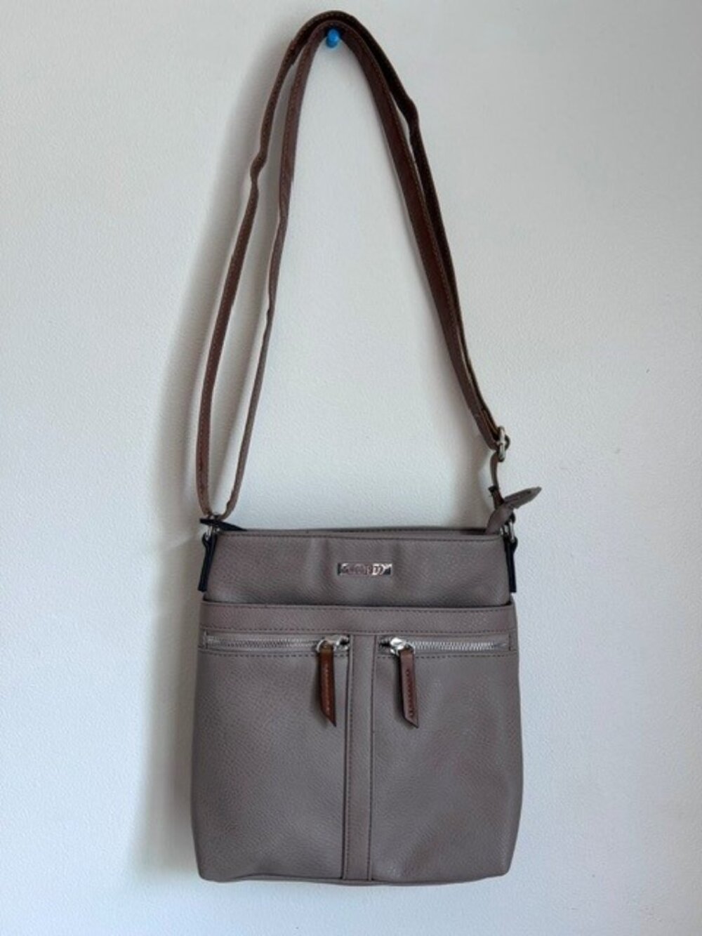 Roots 73 Taupe and Brown Vegan Leather Crossbody